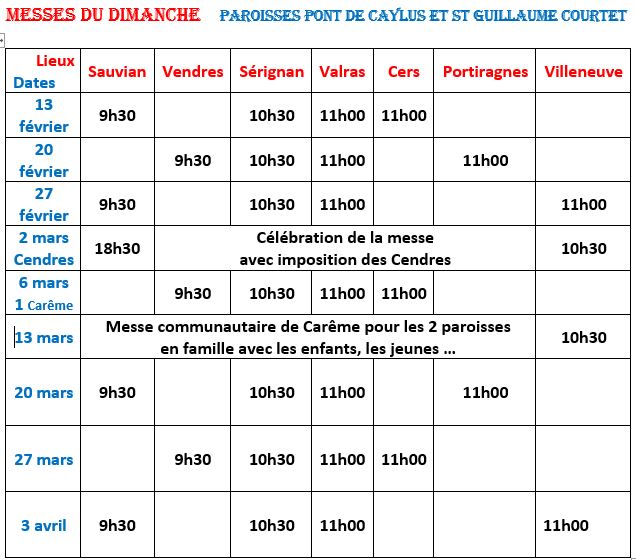 Horaires Des Messes